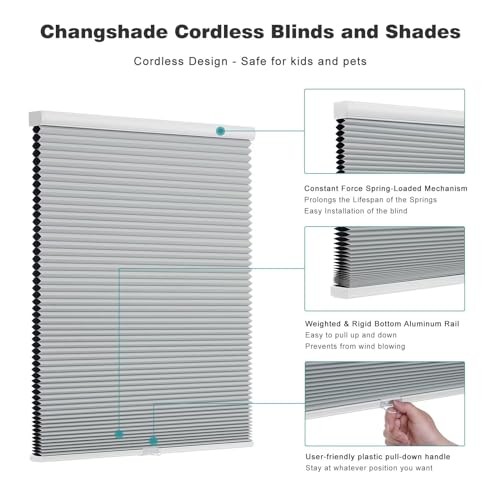 Cordless Cellular Shades, Blackout Honeycomb Shades 33″W x 72″H Blackout-grey