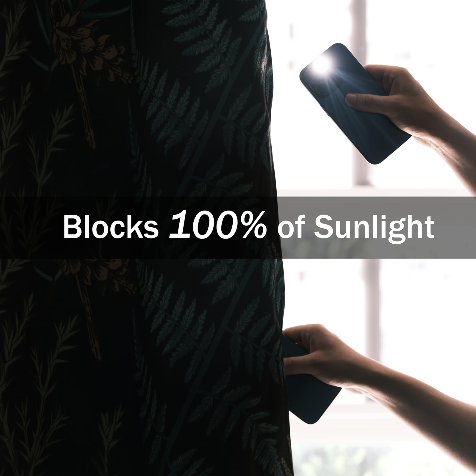 Botanical Curtains 100% Blackout 2 Panels Set Green Plant Black Out Curtain B…