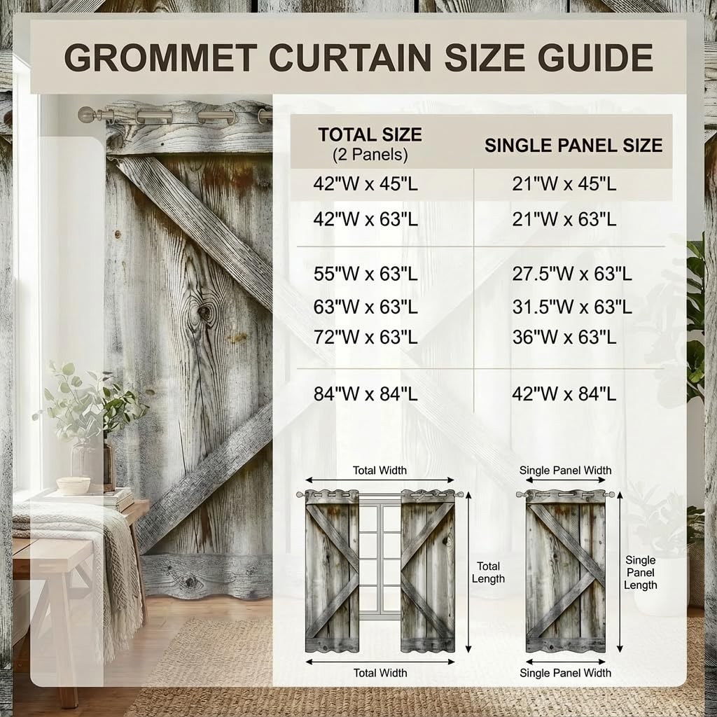 Barn Door Blackout Curtains – Rustic Wood Farmhouse Country Style Window Drap…