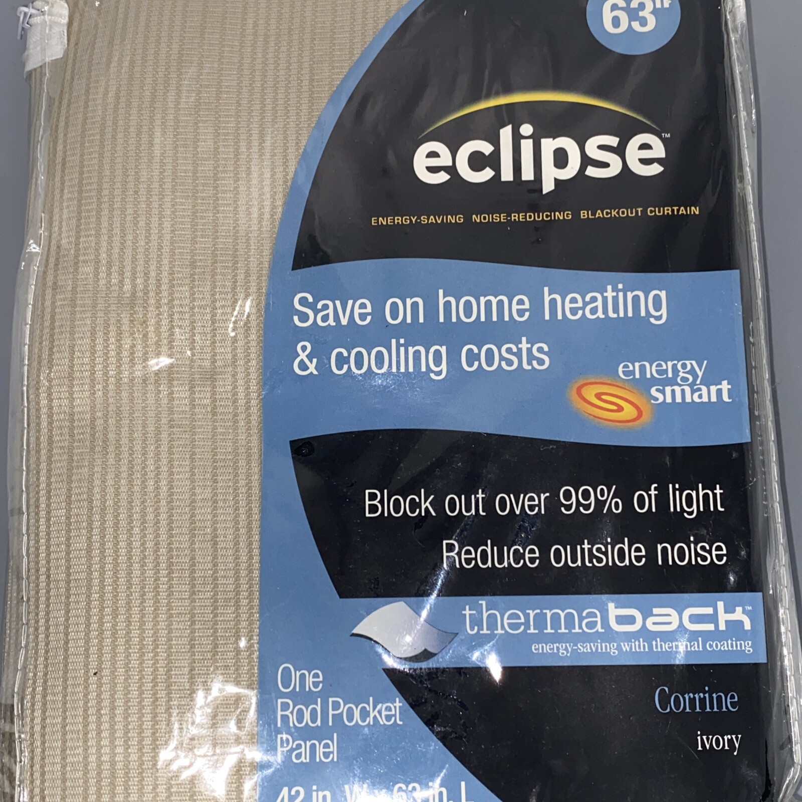 Eclipse Ivory Blackout Energy-Efficient Thermaback Curtain Panel 42″W x 63”L NEW