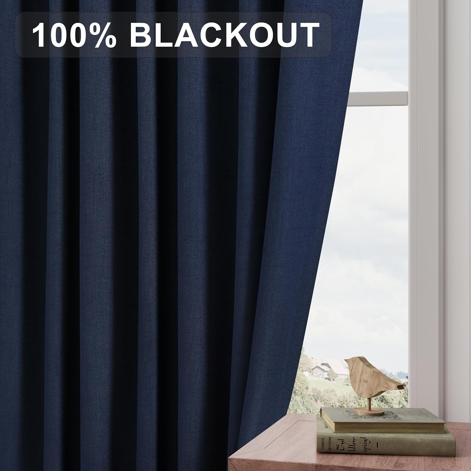 100% Blackout Extra Long Linen Curtains 120 Inches Long for Bedroom Black Out Cu
