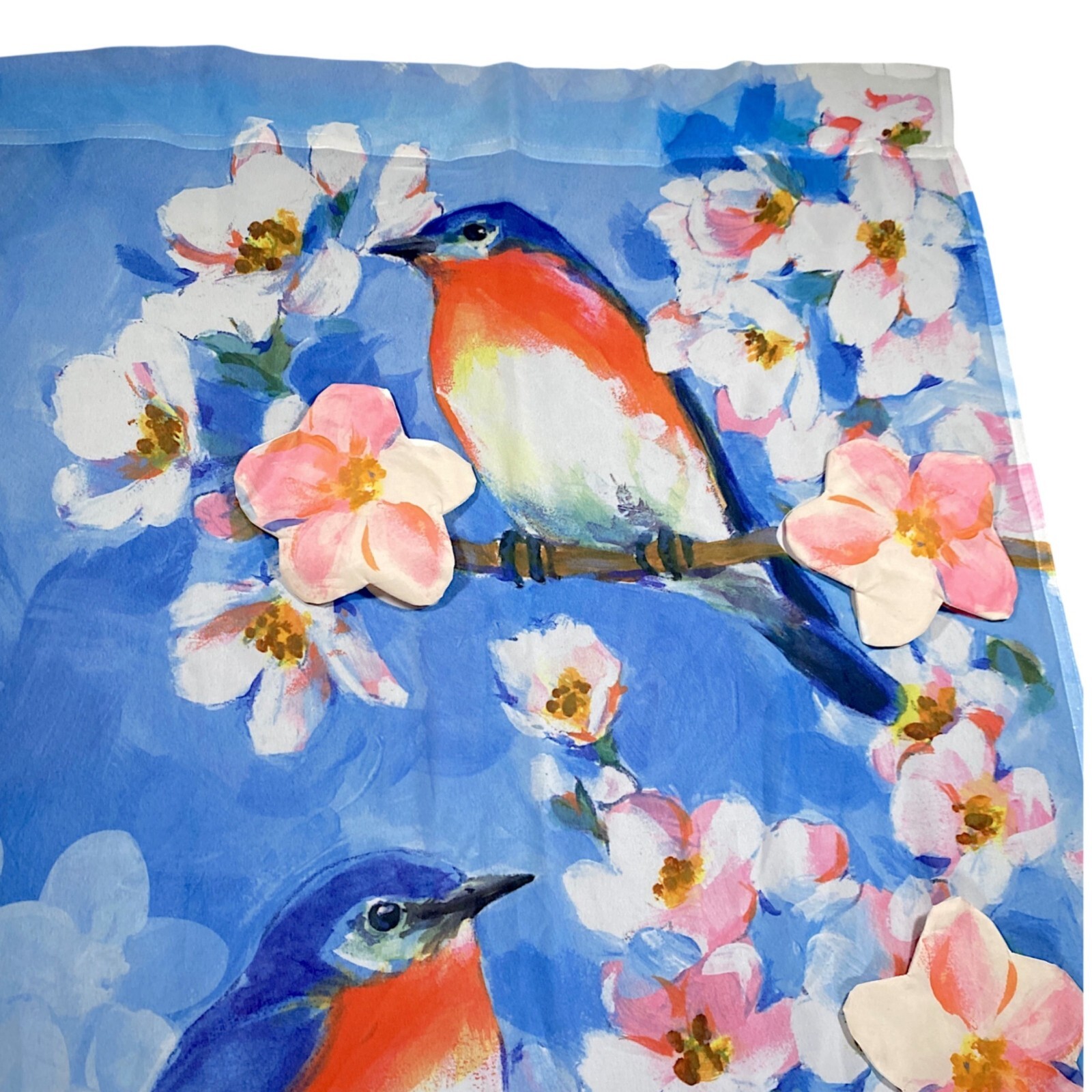 Robin Moro Curtains 38.5” Semi Sheer Window Shade Bluebird Cherry Blossom 2