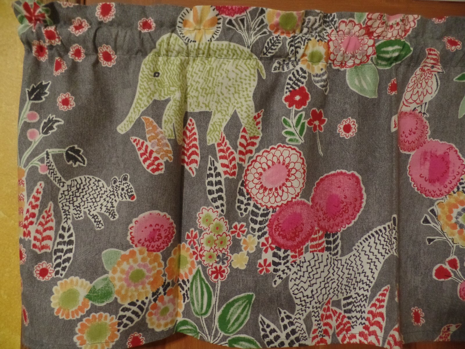 Charcoal Gray, Animals Home Decor Fabric, Handmade Door, Bedroom Window VALANCES