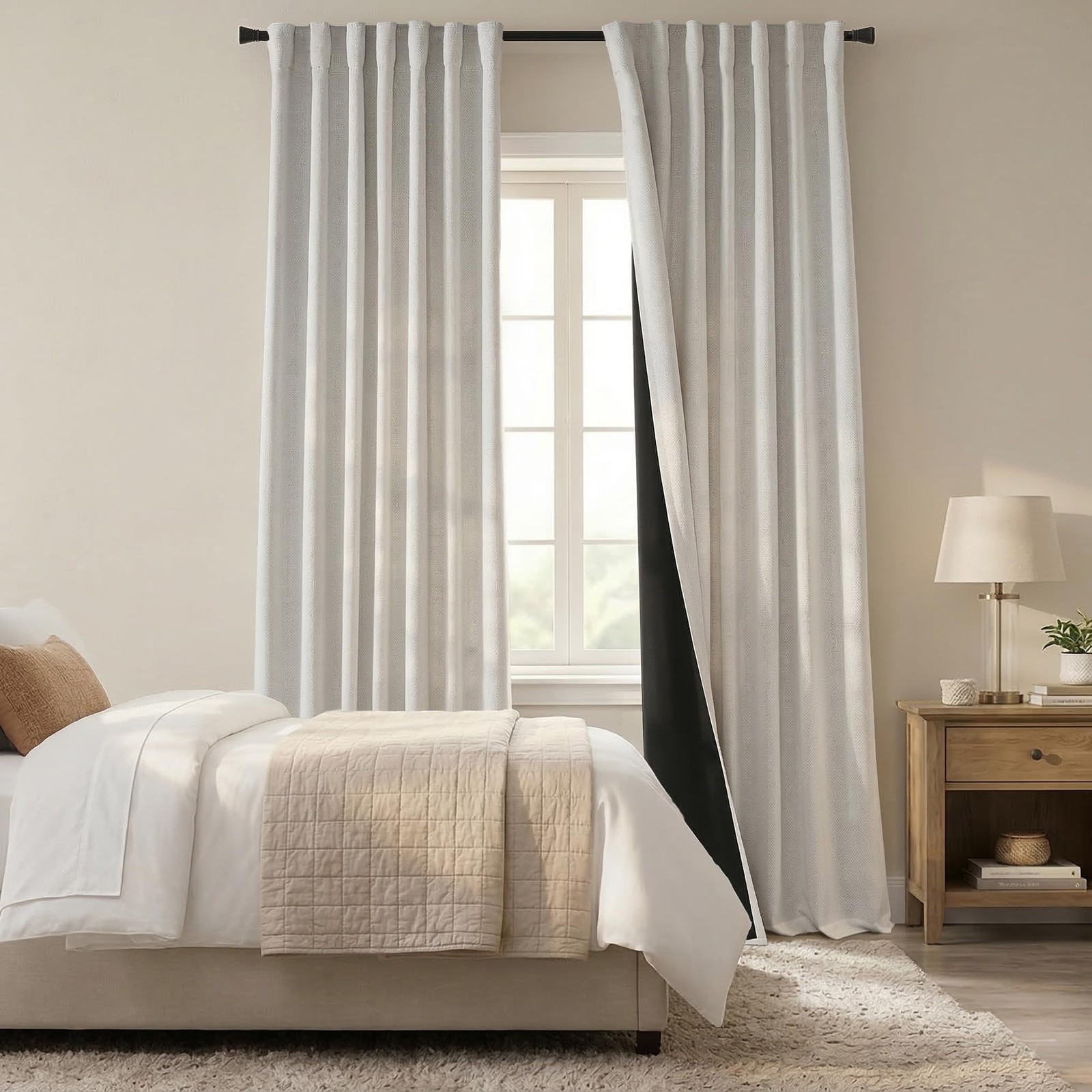 Panelsburg Noise Canceling Blackout Curtains Oyster White Linen Back Tab