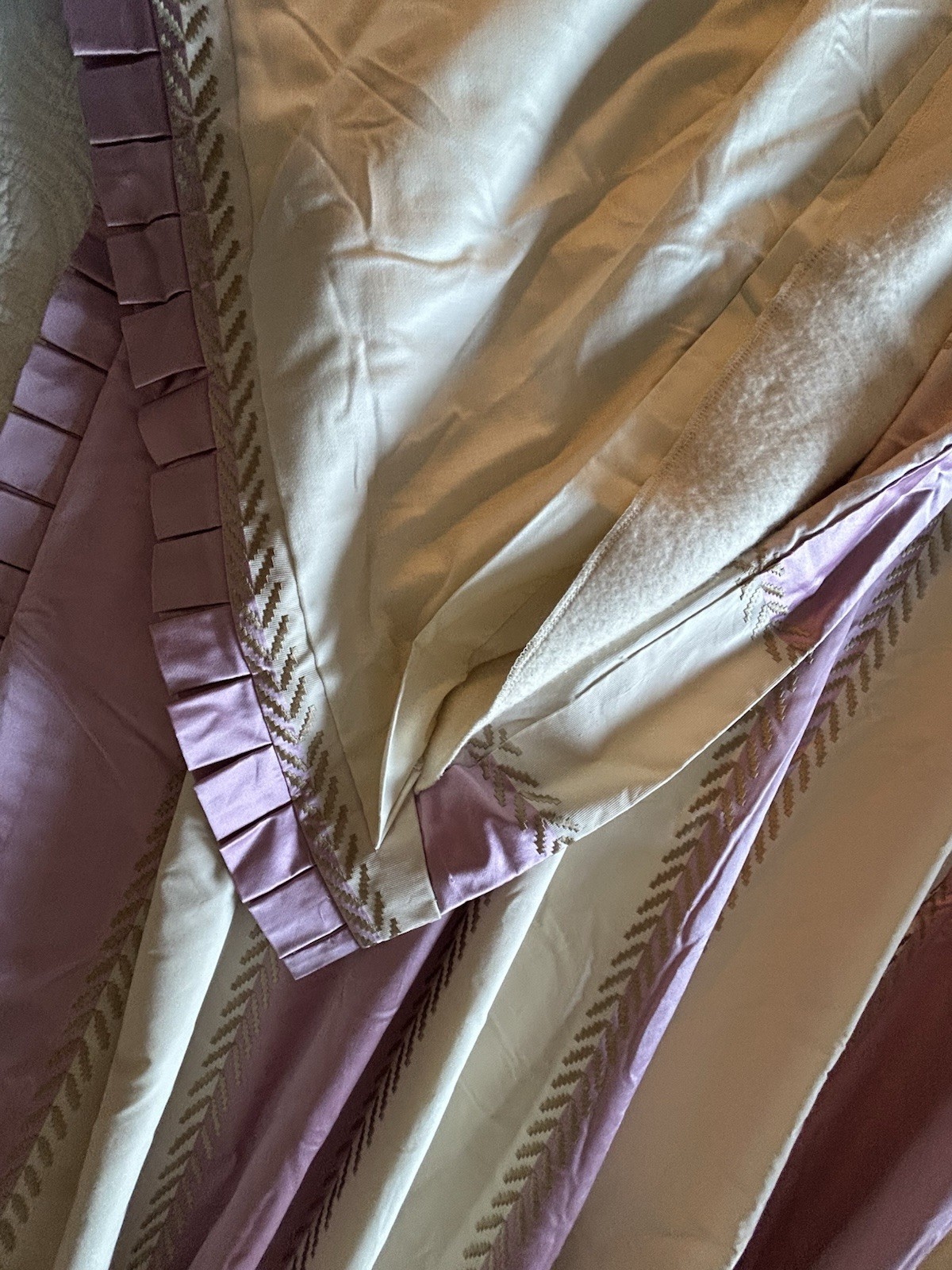 DREAMY Custom Drapery Panel 138”L Embroidery Pleated Side Ruffle Double Lined