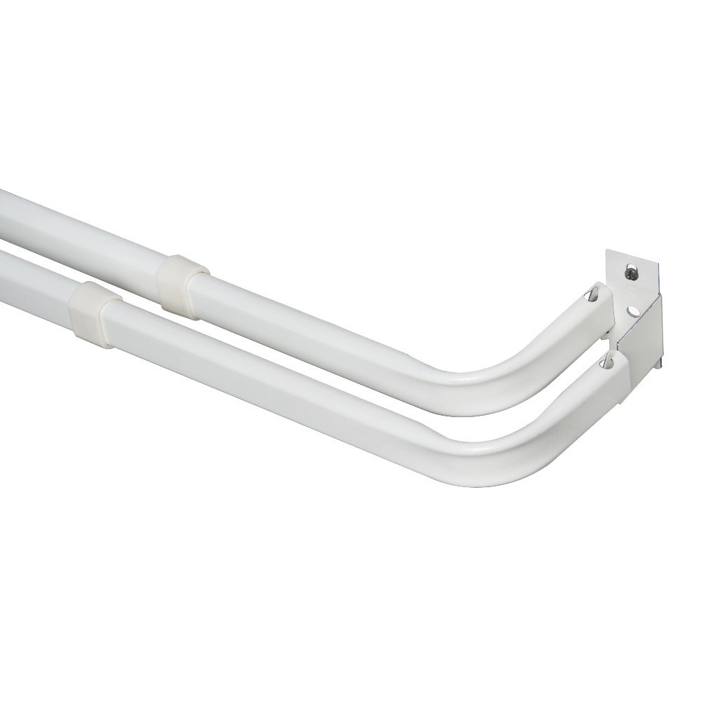 2-Pack Adjustable Double Curtain Rod White Finish Metal Wrap Around 28 to 48