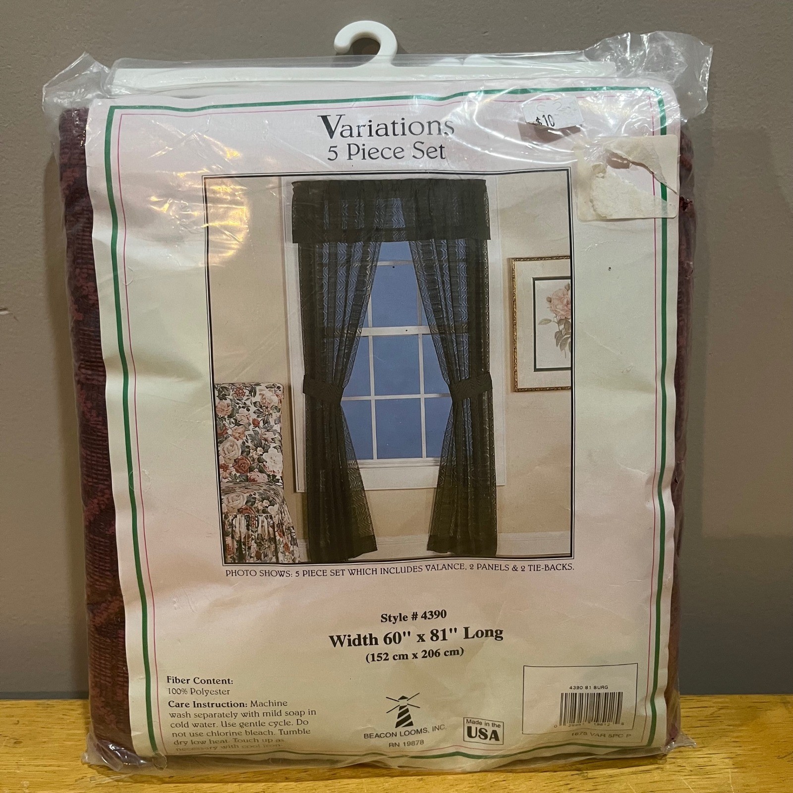 Beacon Looms Variations 5 Piece Curtain Set Burgundy 60×81 Valance Panels 4390