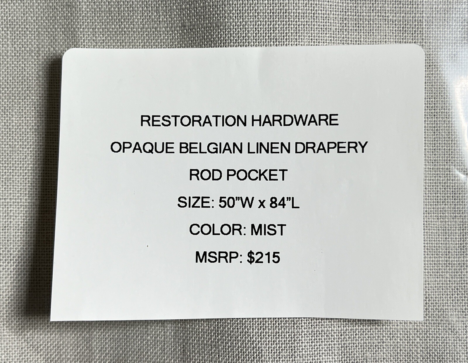 Restoration Hardware Opaque Belgian Linen Drapery RP 50″W x 84″L Mist NEW $215
