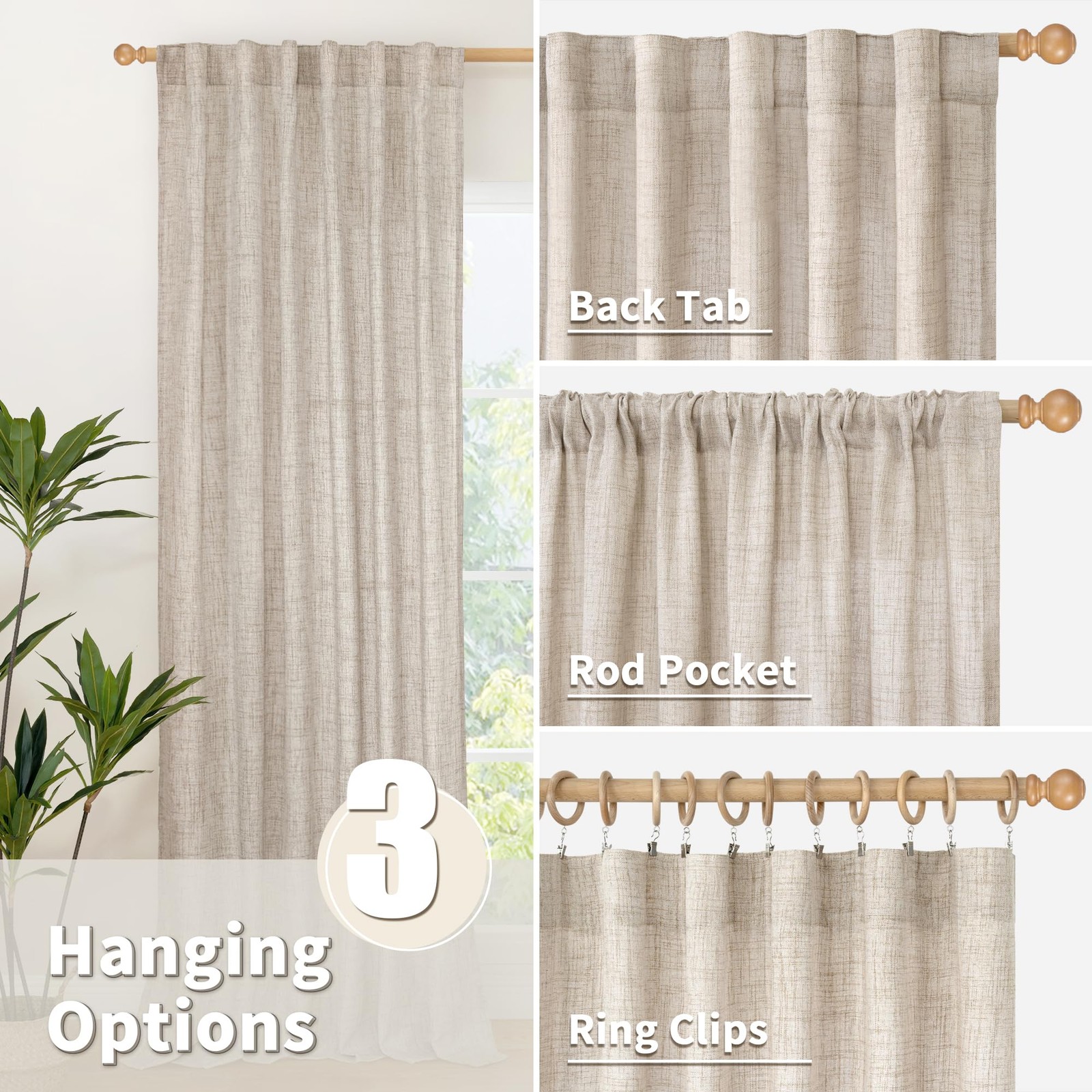 40 Inch Length Linen Curtains for Kitchen Cafe 42″W x 40″L (Pack of 2) Natura