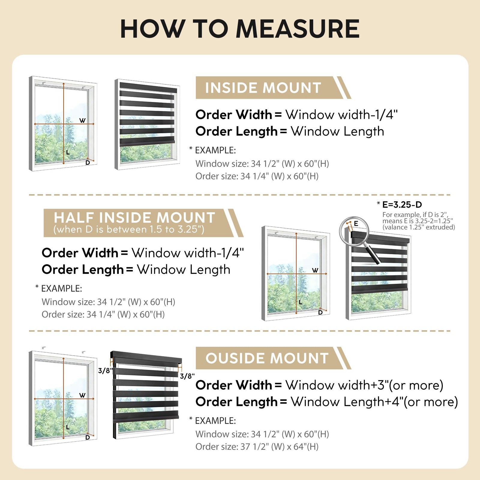 Cordless Zebra Blinds for Windows –(35″ W x 64″ H,White) Dual Layer Fabric Ro…