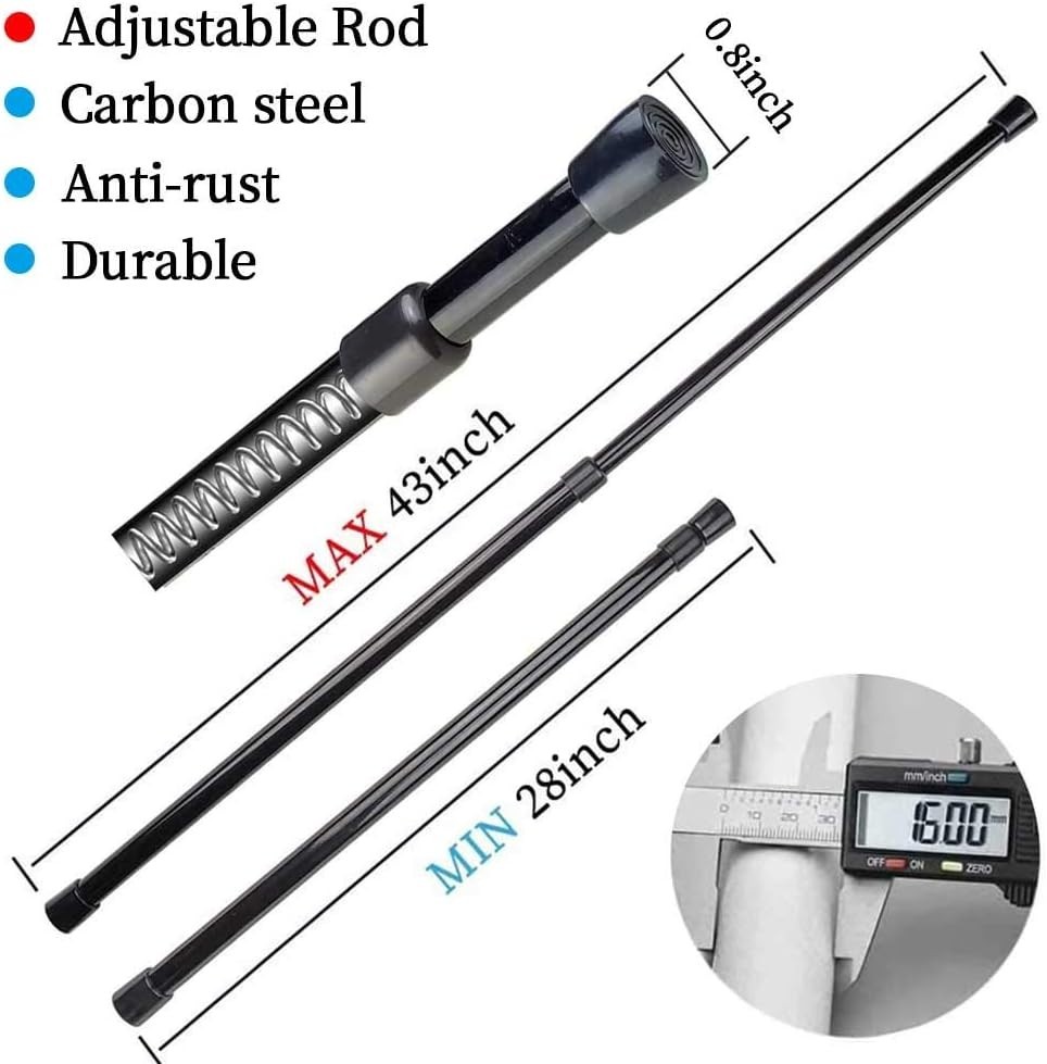 Black Adjustable Curtain Tension Rods 28-43in – Easy No-Drill Install