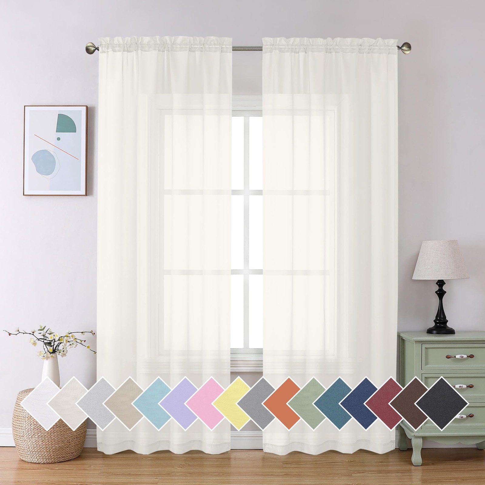 2 Pack Ivory Sheer Curtain 84 Inches Long, Light Filtering Airy Voile Drapes …
