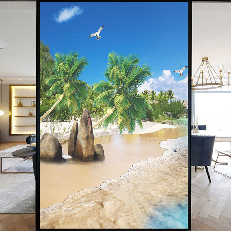 Privacy Windows Film Decoration Beautiful Beach Stained Glass Stickers Decors