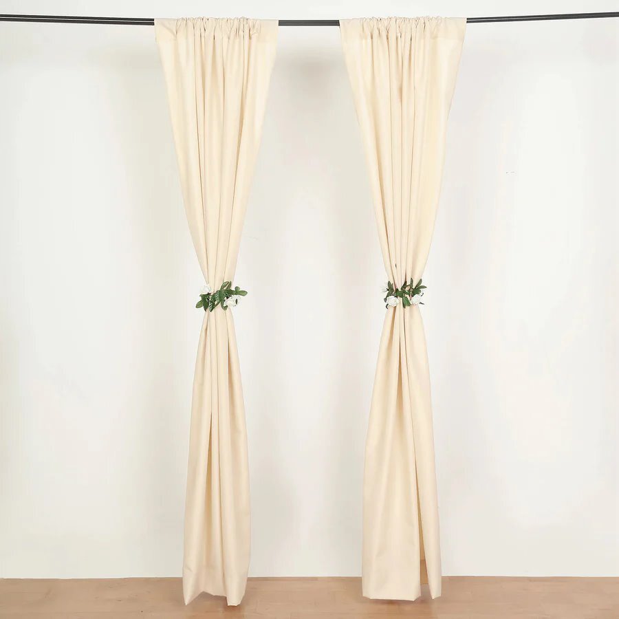BEIGE 2 Drapery Panels 8 ft Polyester Backdrop CURTAINS Rod Pockets Party Events