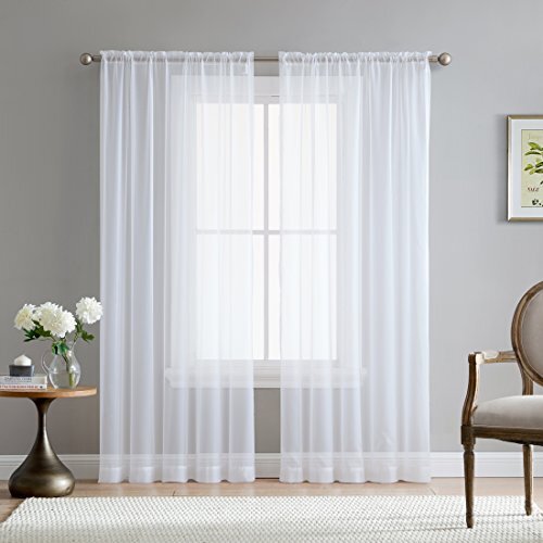 Sheer Curtains 108 Inches Long – Voile Extra Long Window 54 W x 108 L White