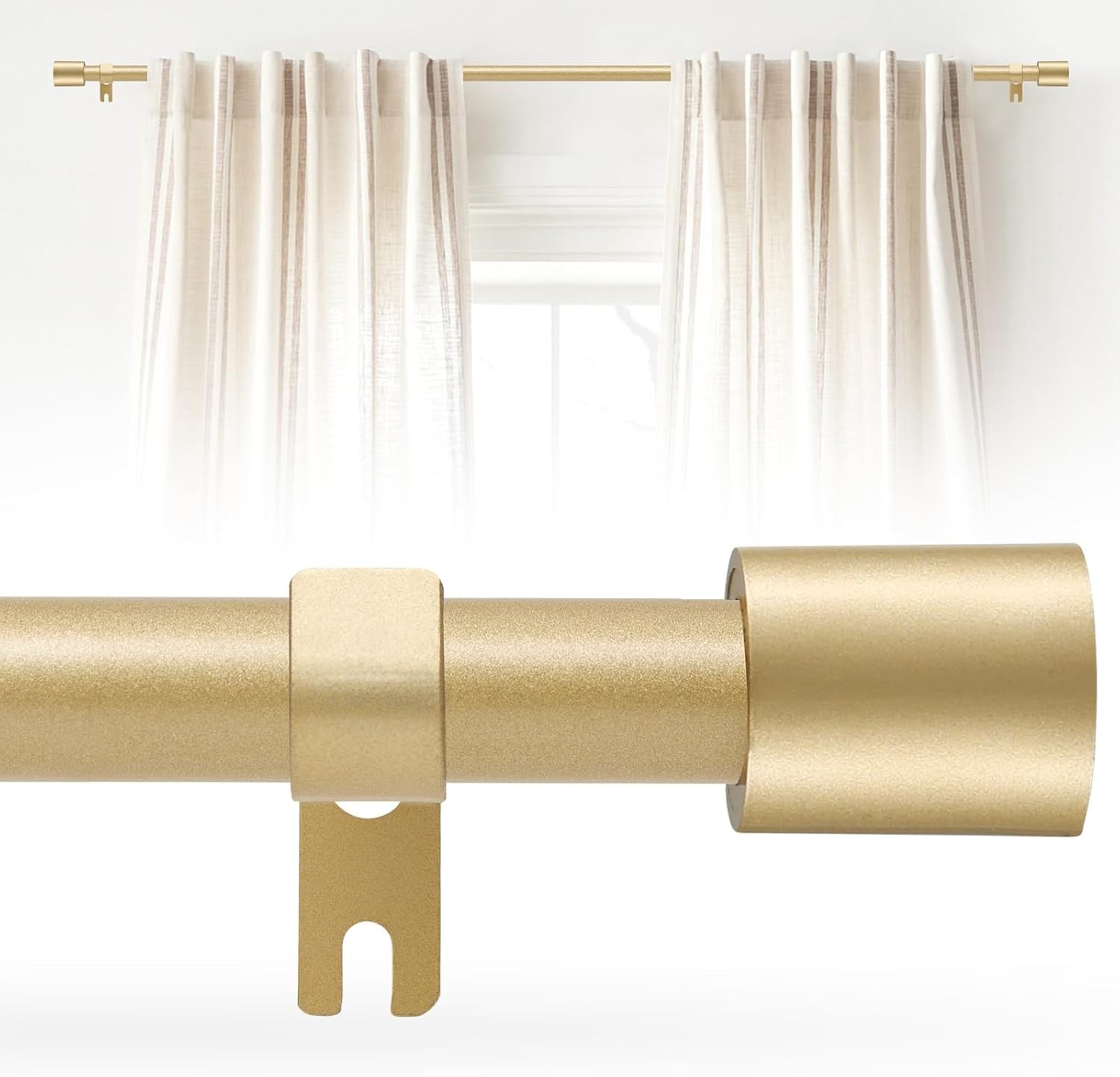 Gold Curtain Rod for Windows 28 to 48 Inch, 5/8 Inch Splice Adjustable Curtain