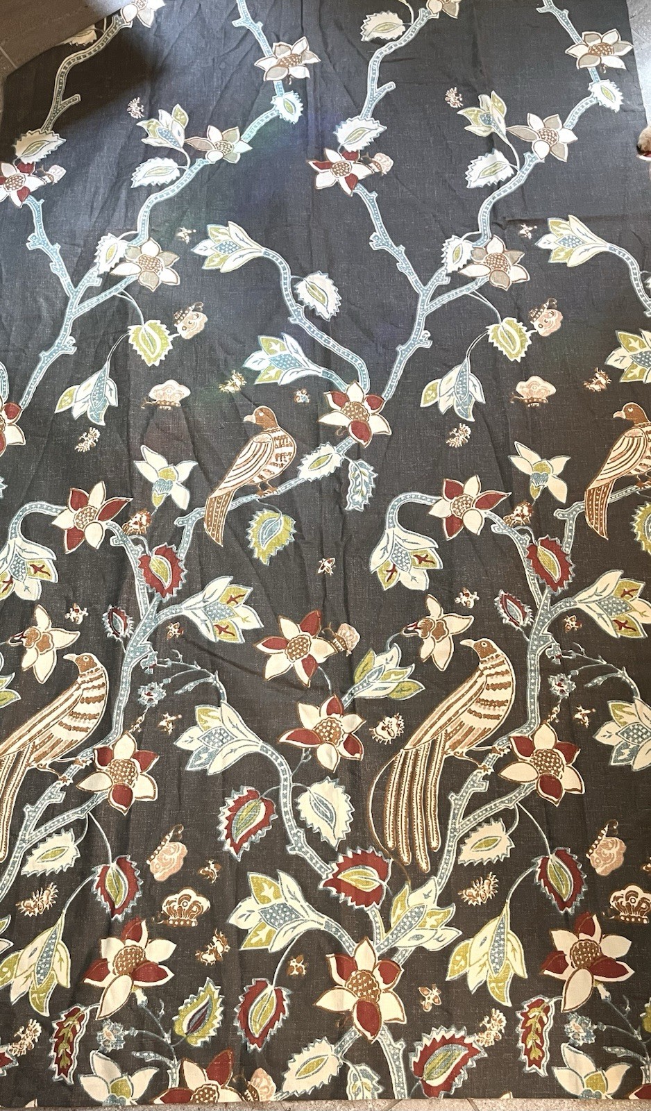 World Market Curtains Set Pakshi Bird Grey Boho 2 Panels 48×84 Cotton Lined