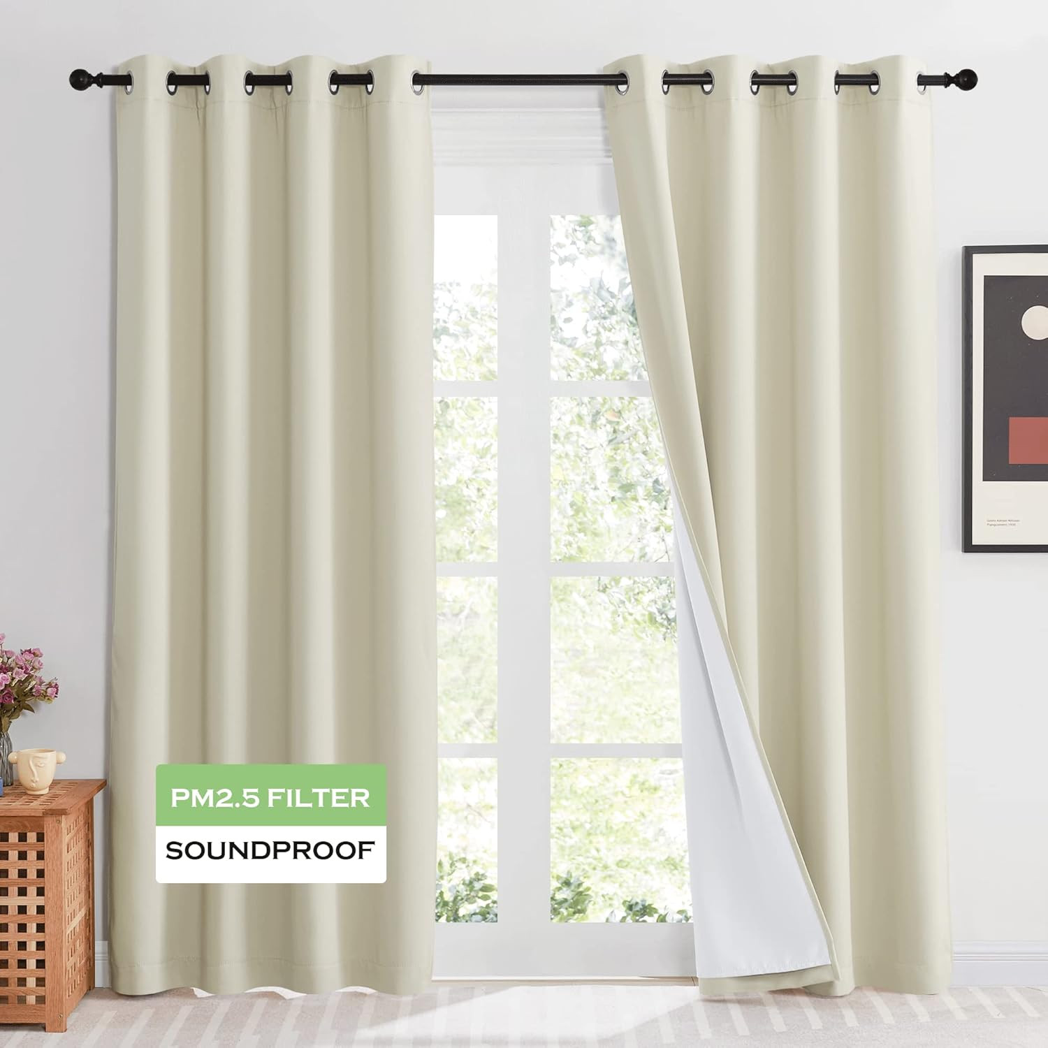 4-In-1 Soundproof anti Dust 100% Blackout Curtains with Melt-Blown Layer Thermal