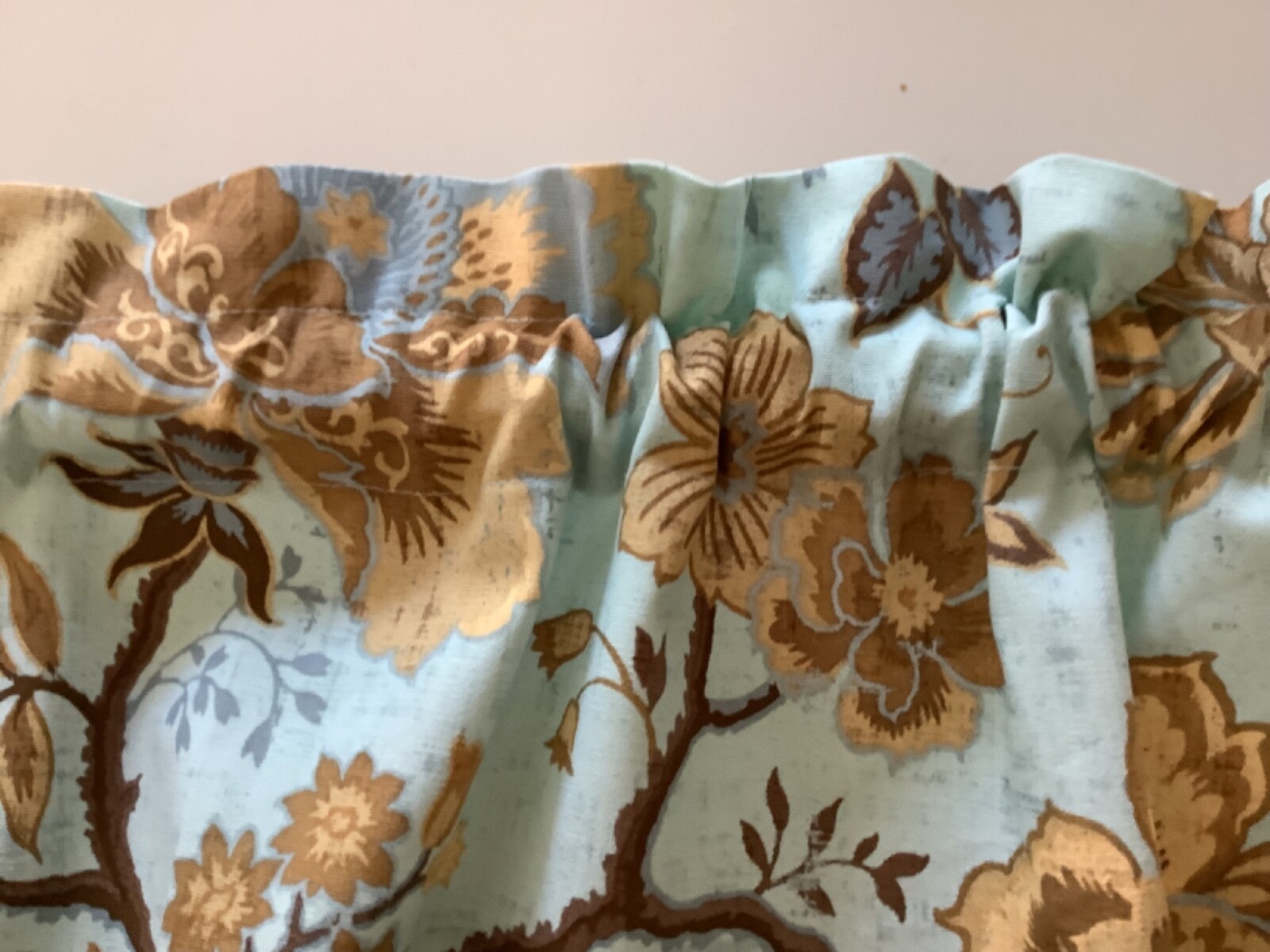 Handmade Waverly Jacobean Valance In Aqua and Brown 52”x15”