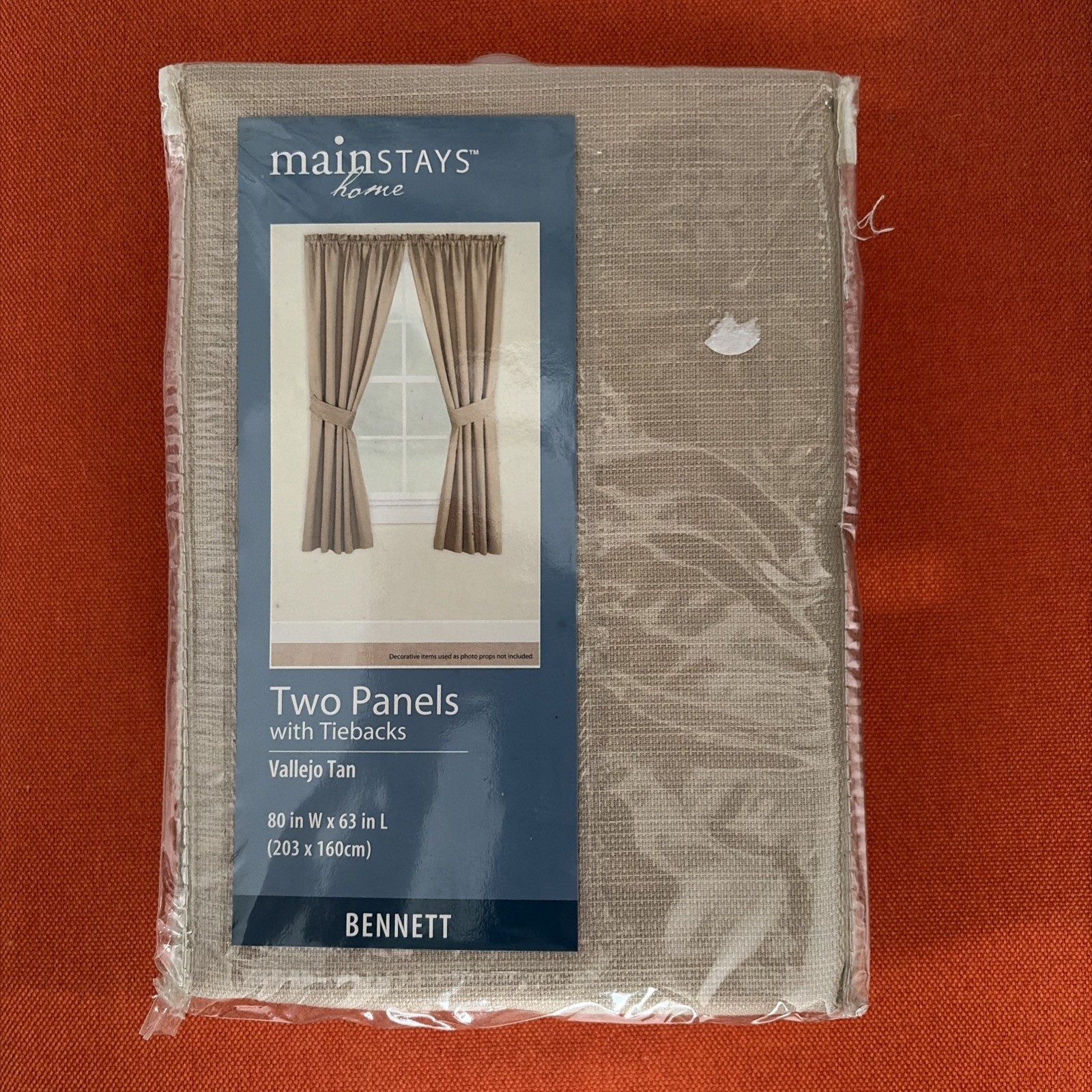 Two Panels With Tie Backs. Vallejo Tan. Mainstays Home. New.