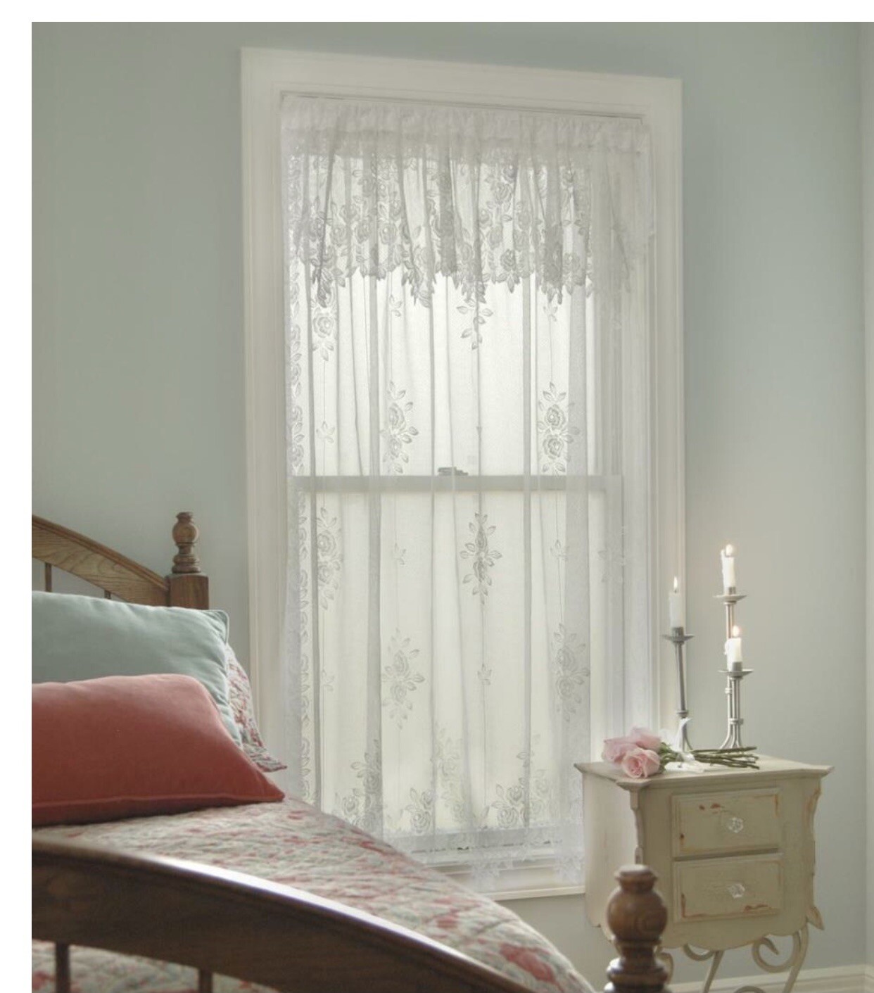 HERITAGE LACE CURTAINS TEA ROSE 60″ X 24″ TIER ECRU (BEIGE) NEW MADE IN THE USA