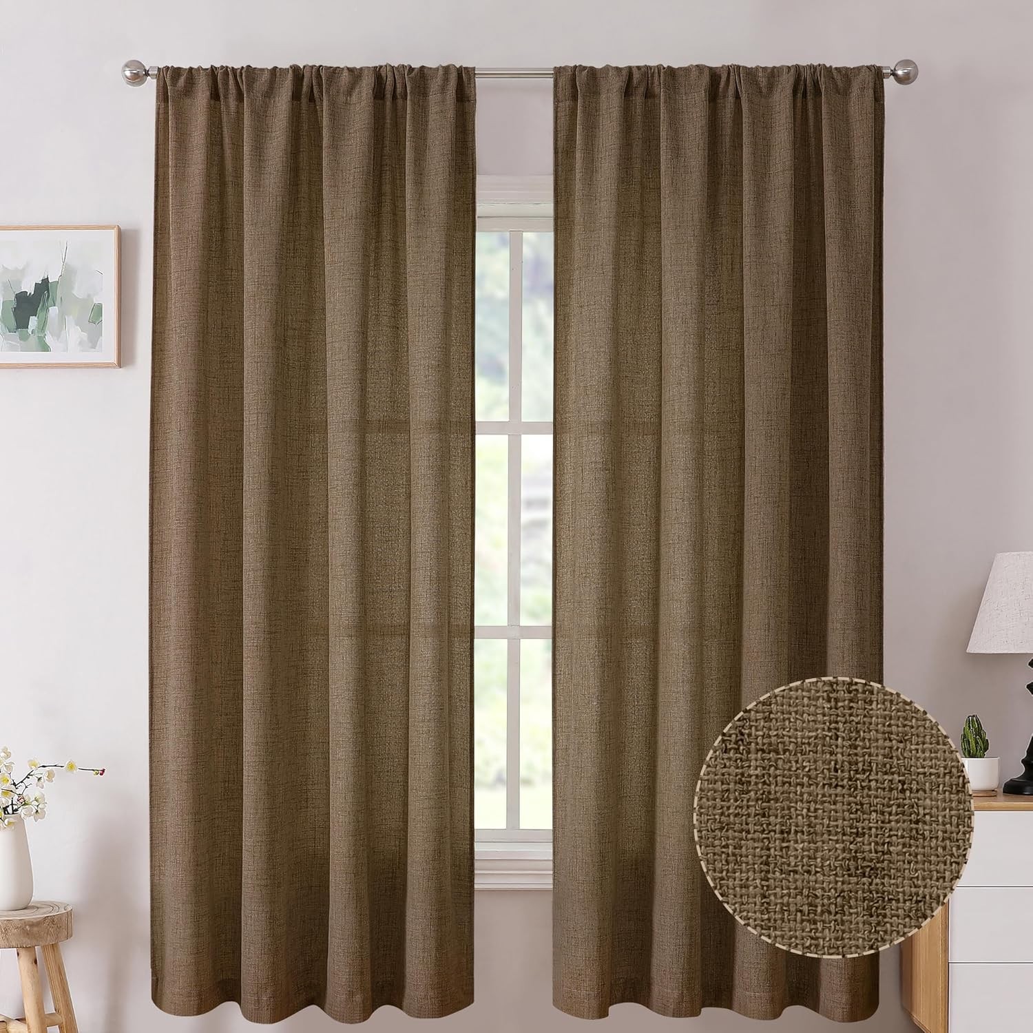 Short Linen Tier Curtains Rod Pocket Semi Sheer Half Kitchen Curtain