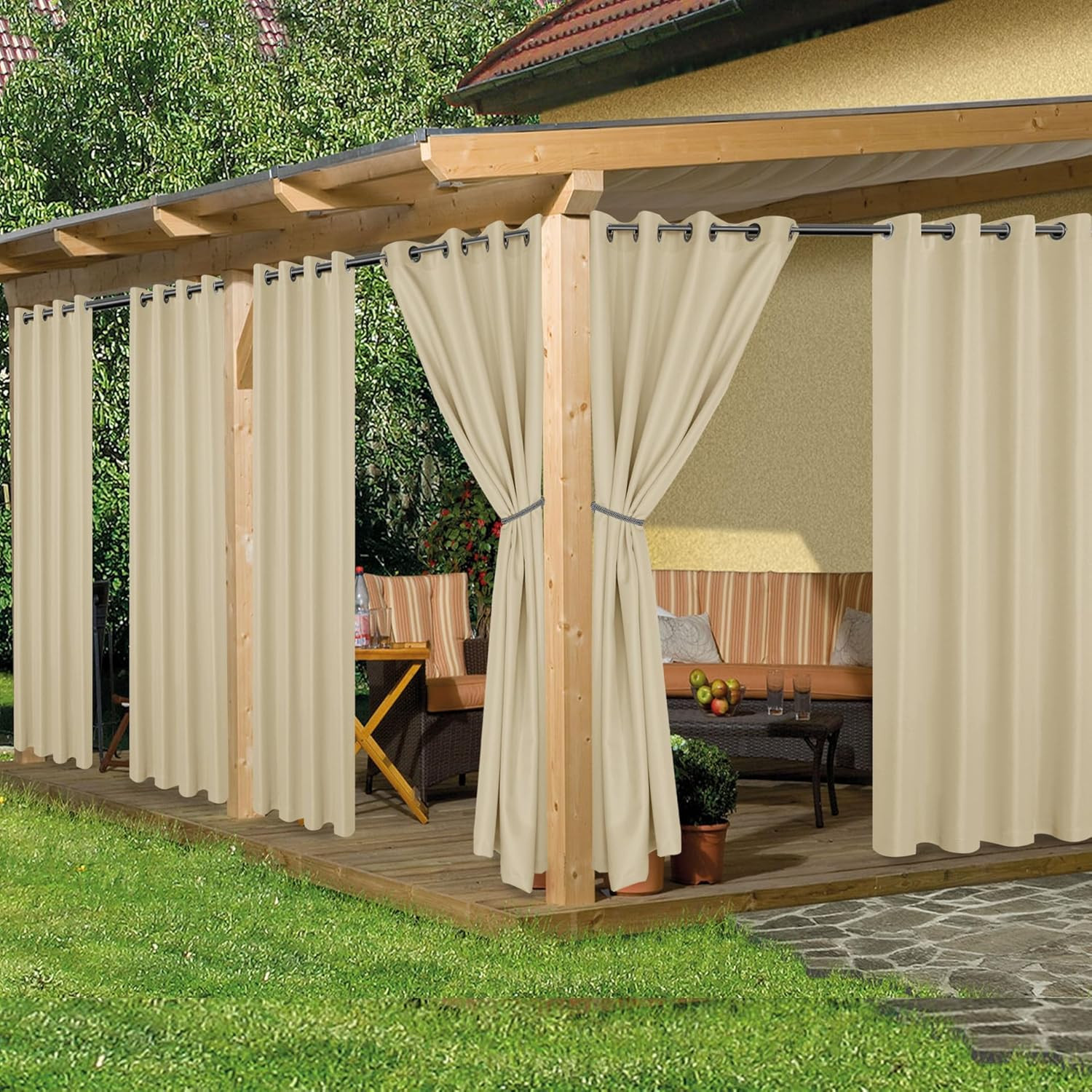6 Panels Outdoor Waterproof Curtains 54×84″ – UV Block for Patio & Porch