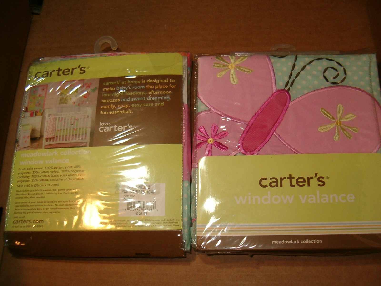 2~CARTER’S~MEADOWLARK COLLECTION~BUTTERFLY WINDOW VALENCES~SZ 14″x 60″~Pink Blue
