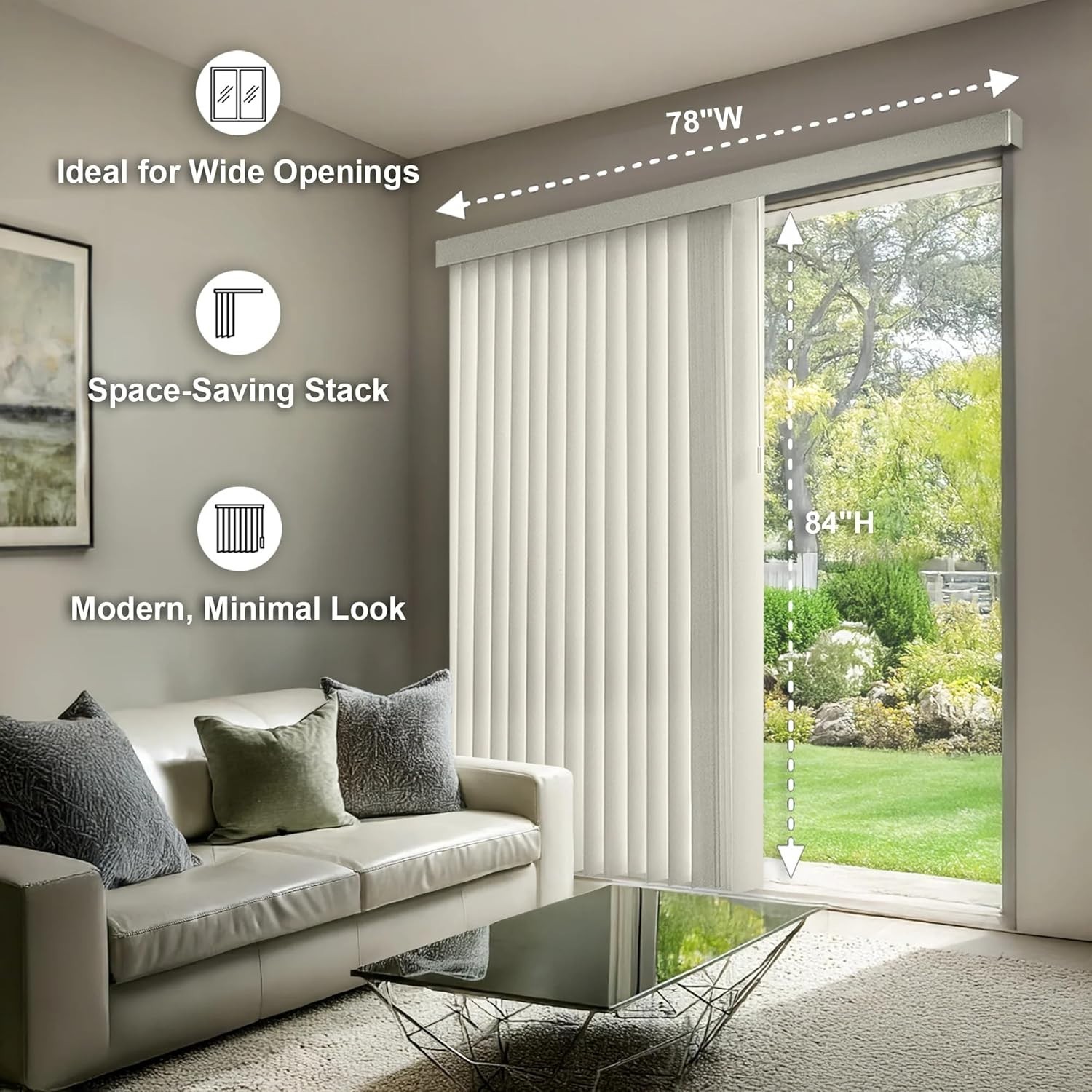 Vinyl Vertical Blinds | Cordless Blackout Patio Door Shades | 78″W x 84″H