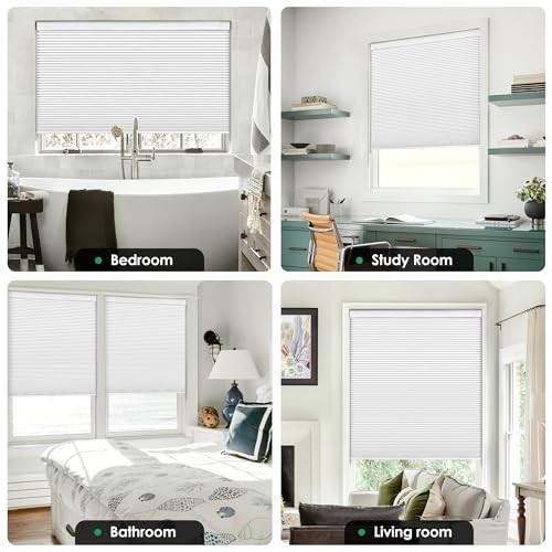 No Tools No Drill Cordless Cellular Shades, 22″ W × 36″ H Blackout-white