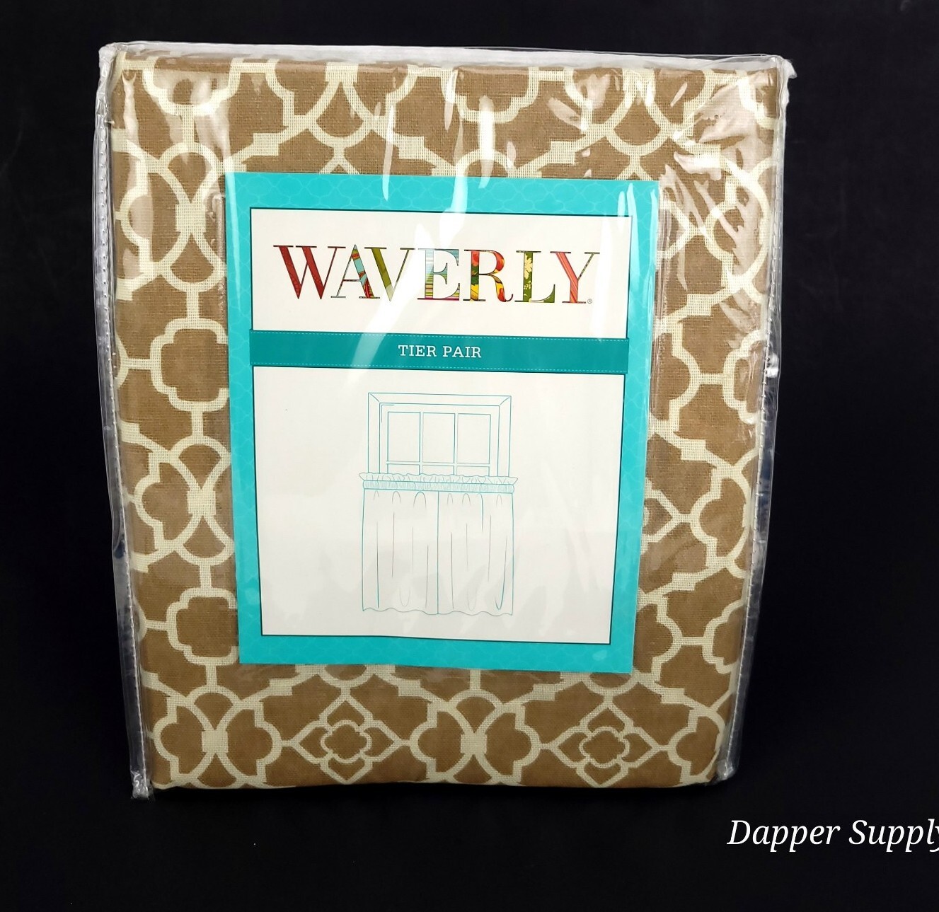 Waverly Tier Pair Lovely Lattice – Natural 60″ x 24″ Cotton New