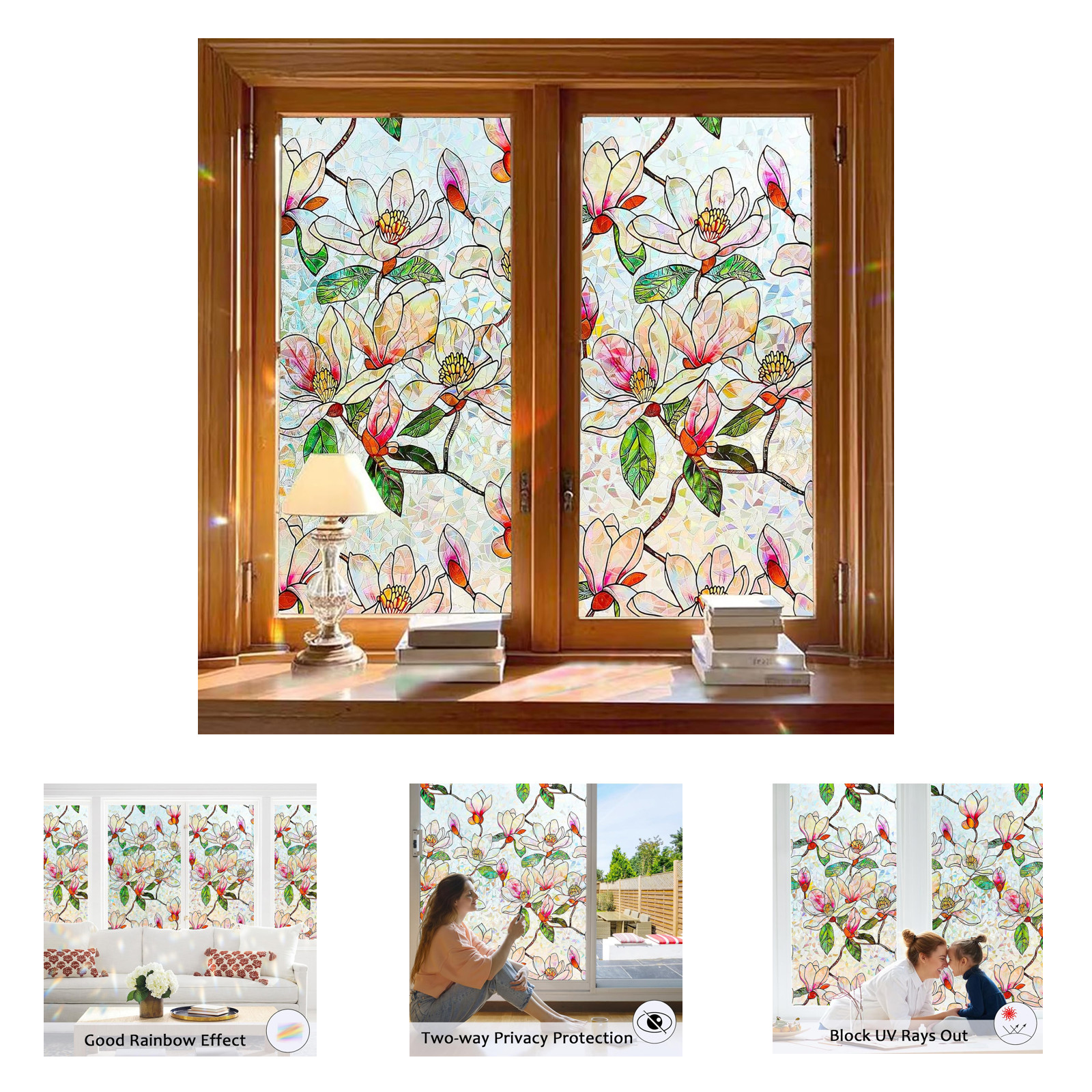 Window Privacy Film Stained Glass Decorative Rainbow Static Cling Heat Control