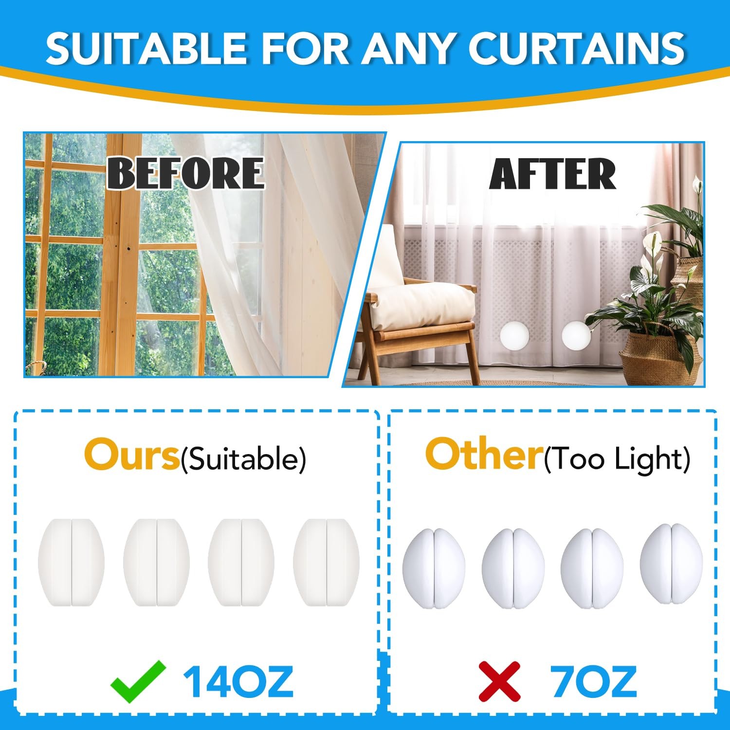 8 Pcs Shower Curtain Weights, Silicone 1.2″W x 1.6″L (Pack of 8), 8 Packs