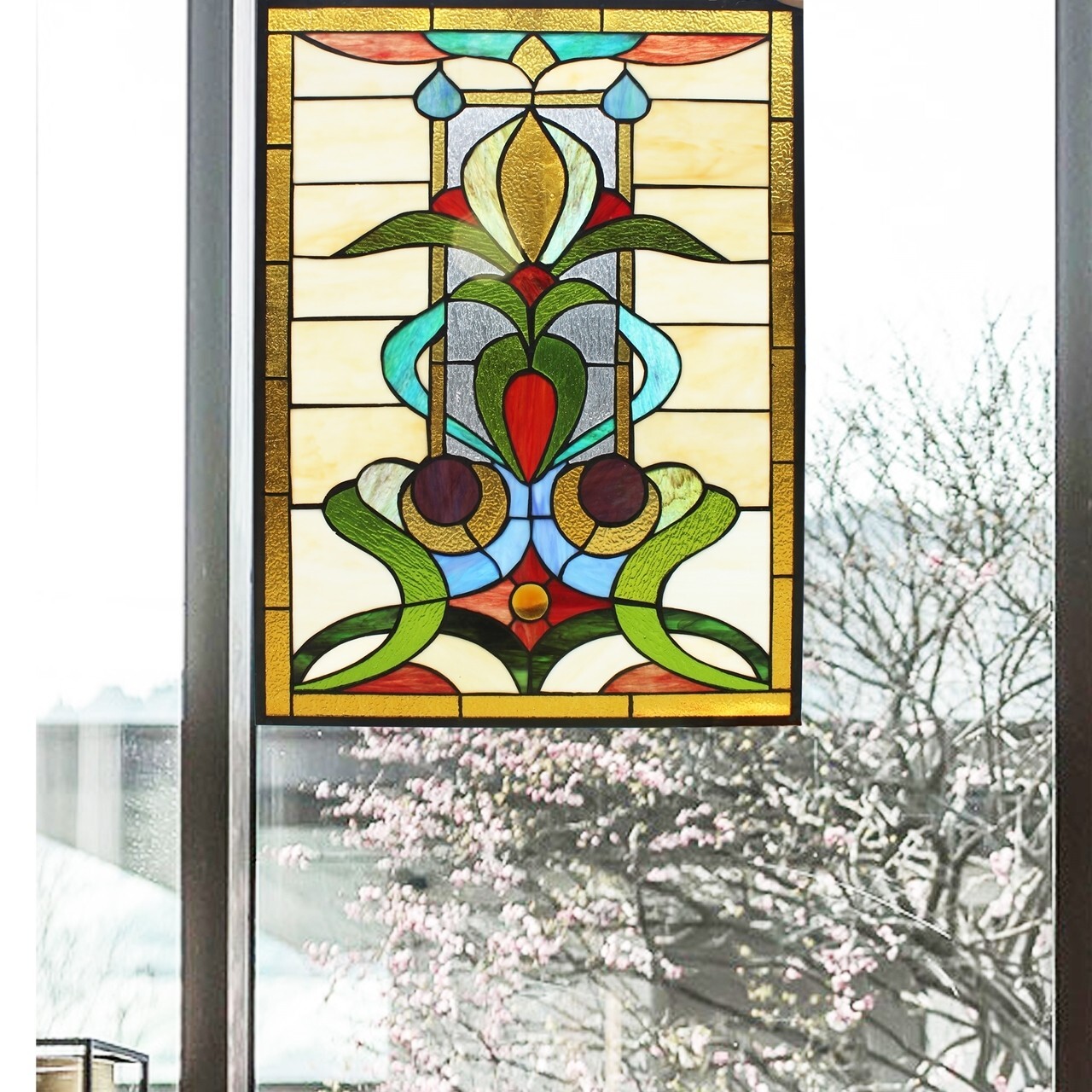 Stained Glass Window Panels Floral Modern Tiffany Style MATCHING PAIR Suncatcher