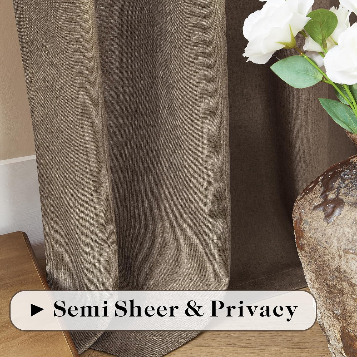 Natural Linen Blended Curtains – Back Tab Window Treatments Panels Drapes for Li