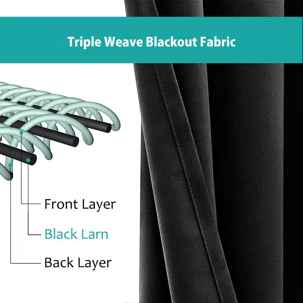 Black 34 In. W X 45 In. L Grommet Top Blackout Curtain with Room Darkening Noise