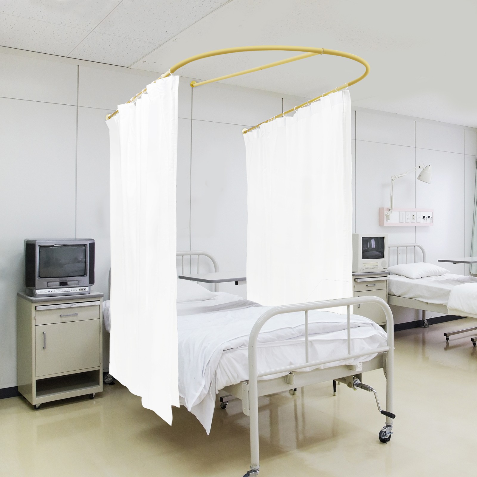 Beauty Salon Partition Curtain Divider w/ Curtain U-Shaped Room Partition Rod