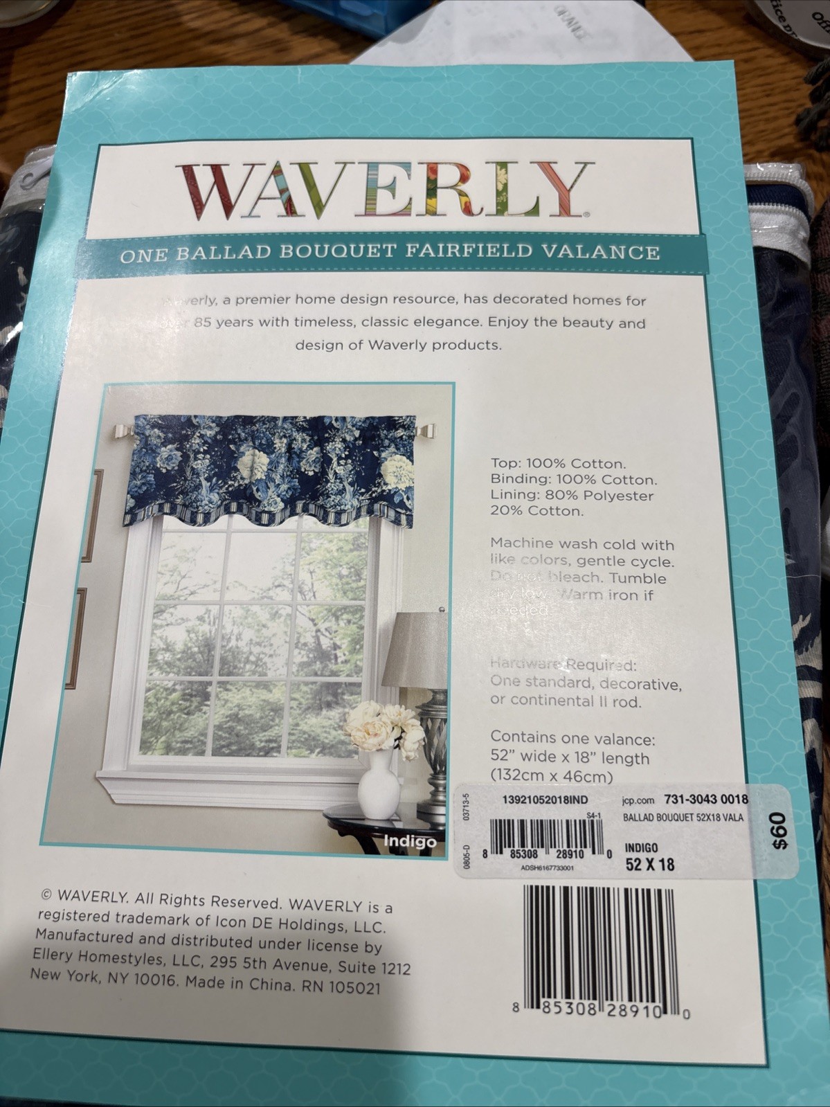 2 Waverly Home Classics Wave Window Valance ballard bouquet Indigo Blue 50”x 18