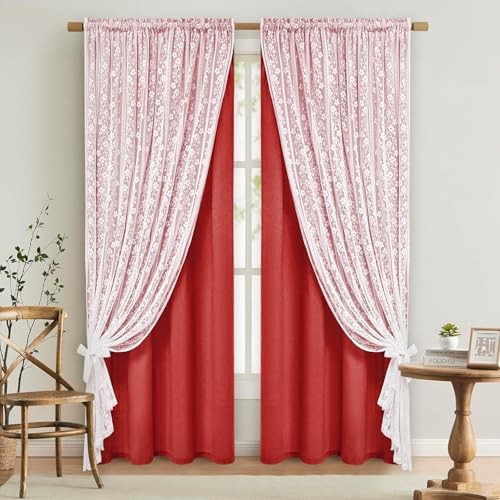 Linen Curtains for Living Room 52″W x 63″L (Pack of 2) Red Light Filtering