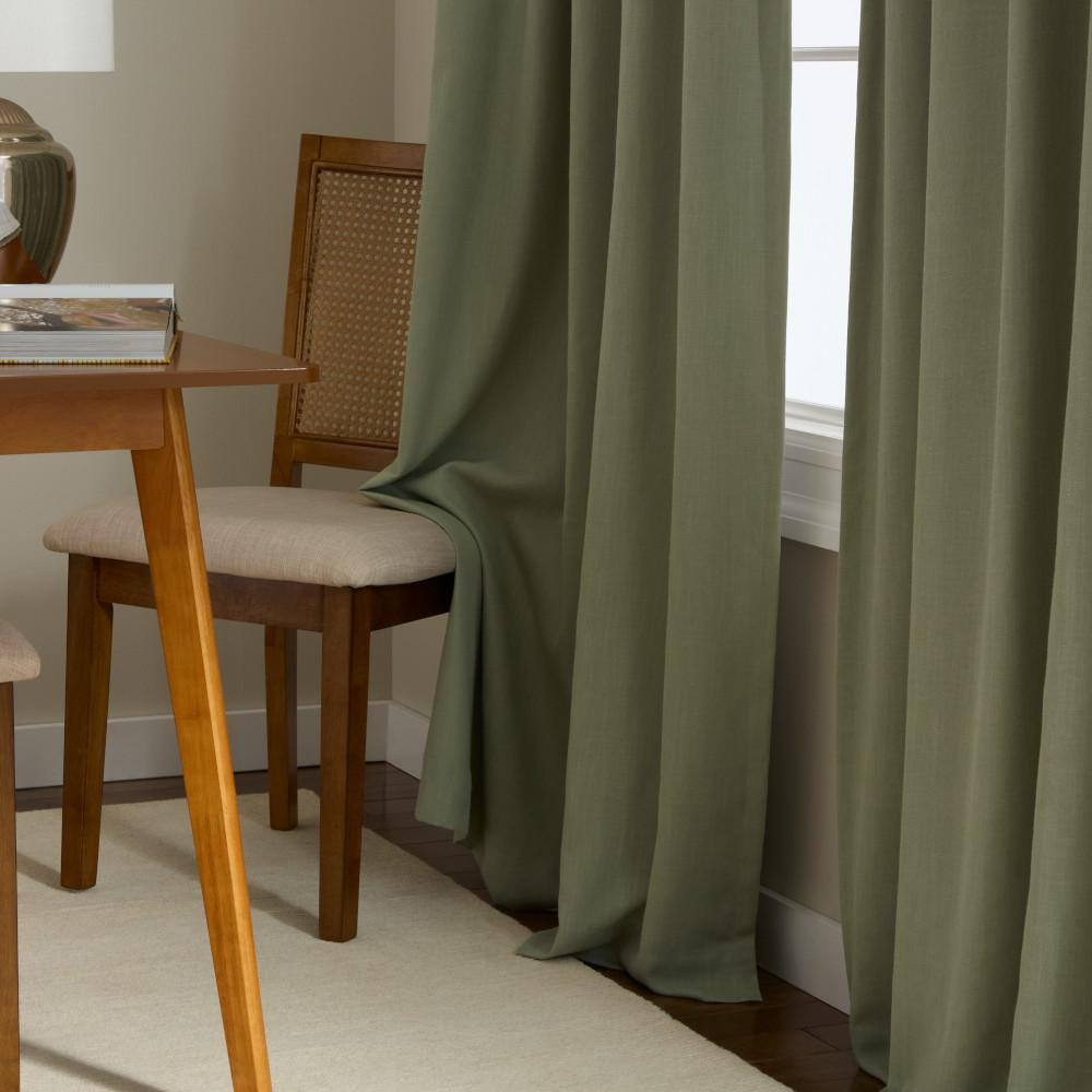Arlo Solid Linen Texture 50 In. W X 84 In. L Polyester Blackout Sage Green Curta