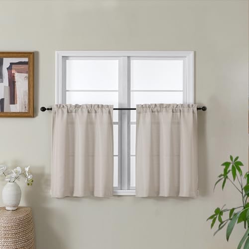 Curtains 30 Inch Length 2 Panels, Light 30″W x 30″L (Pack of 2) Moon Beige