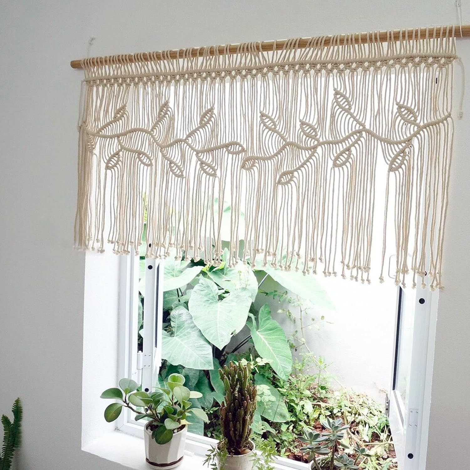 Macrame Valance Curtain for Kichen Windows 35.43*23.62Inch Farmhouse Boho Curtai