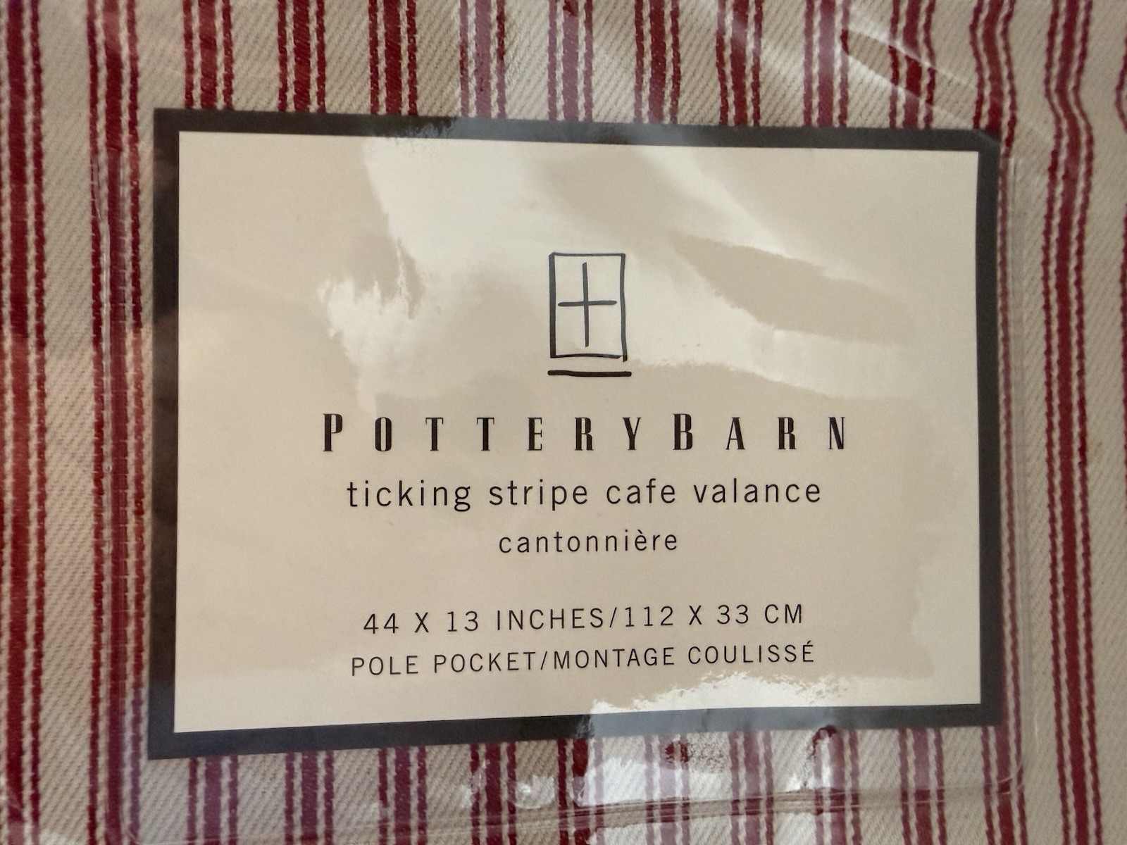 Pottery Barn Red Ticking Stripe Cafe Valance 44×13” Pole Pocket