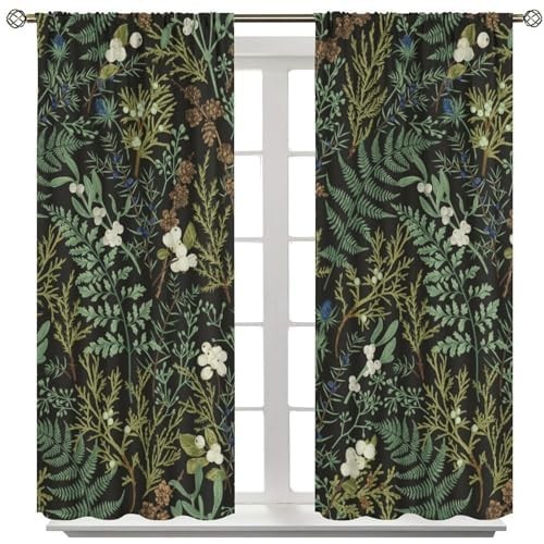 Vintage Botanical Curtain, Rustic Farmhouse Plant Green Nature Theme Window T…