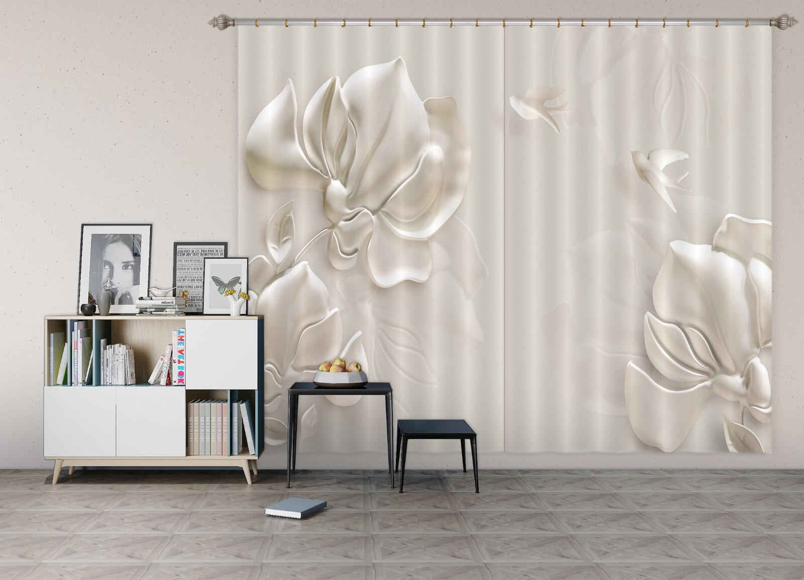 3D White Pure Flower ZHUA1383 Photo Curtain Window Blockout Fabric Amy 2023