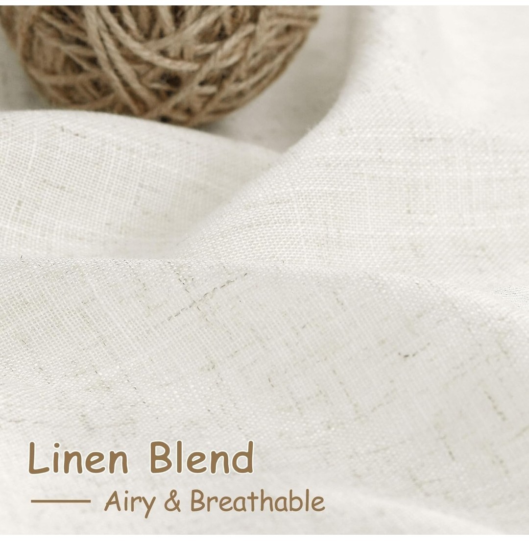 Linen Curtains for Living Room, Back Tab Semi Sheer 52*63 inches(Long Ivory)