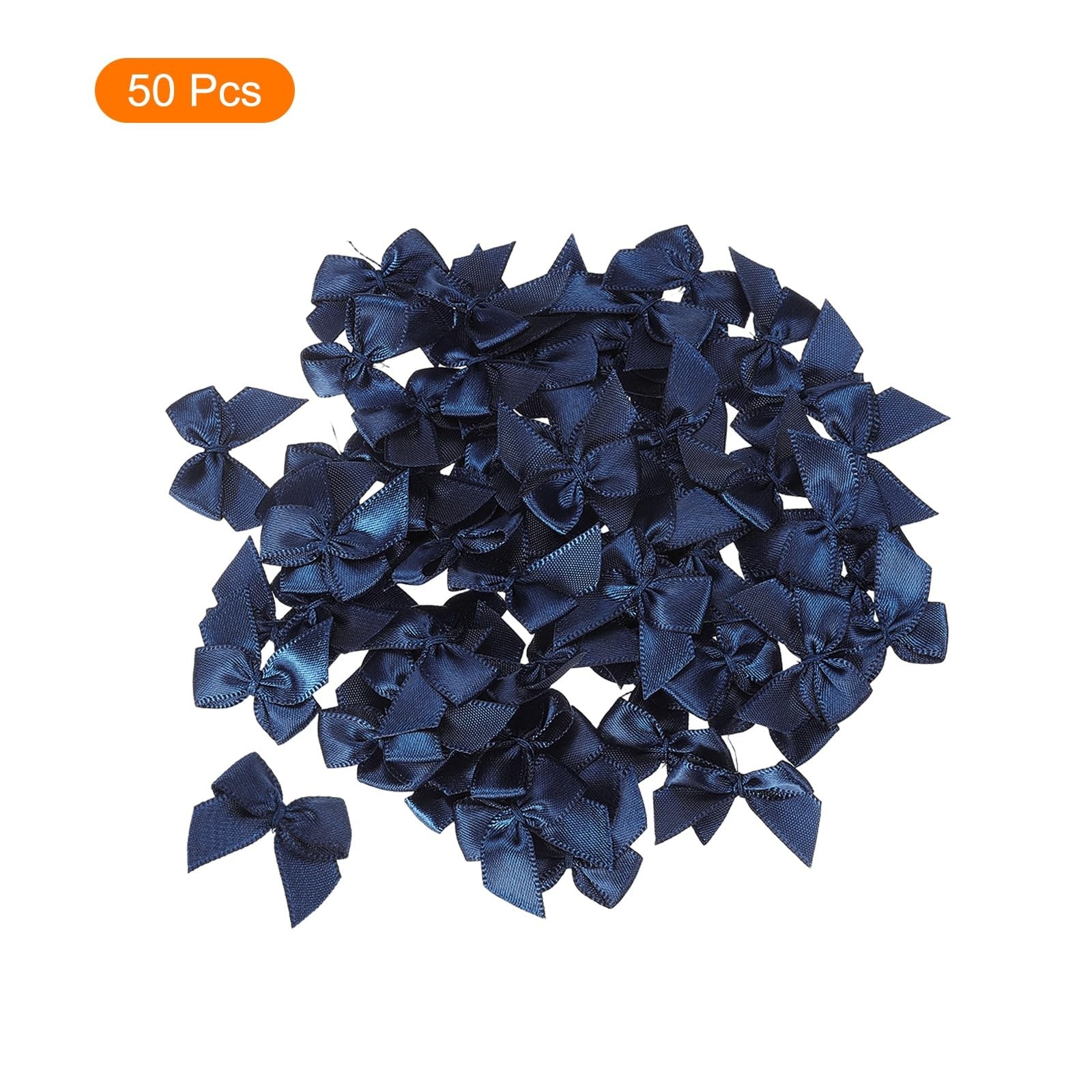 50 PCS Mini Ribbon Bow 1 Inch Fabric Satin Navy Blue Craft DIY Sewing Wedding