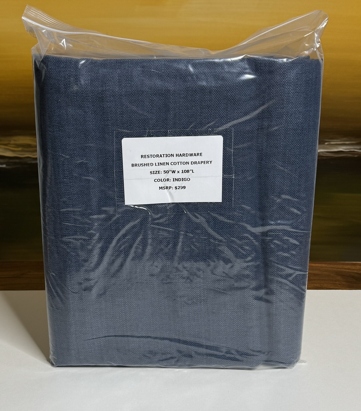 Restoration Hardware Brushed Linen Cotton Drapery 50″W x 108”L Indigo NEW $299