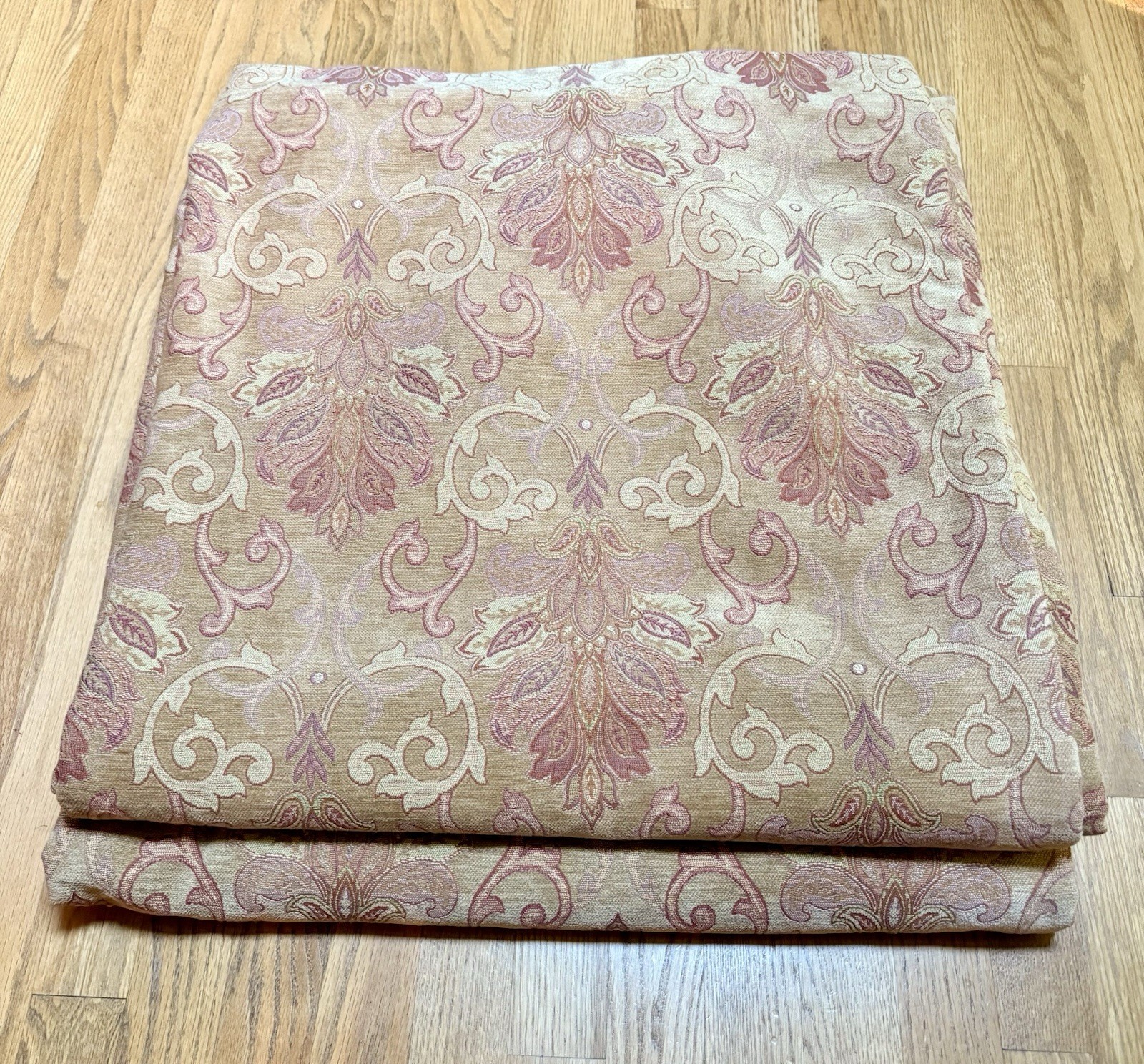 Pair “The Curtain Exchange “Tapestry Chenille Lined Pinch Pleat Drapes Gold Tan