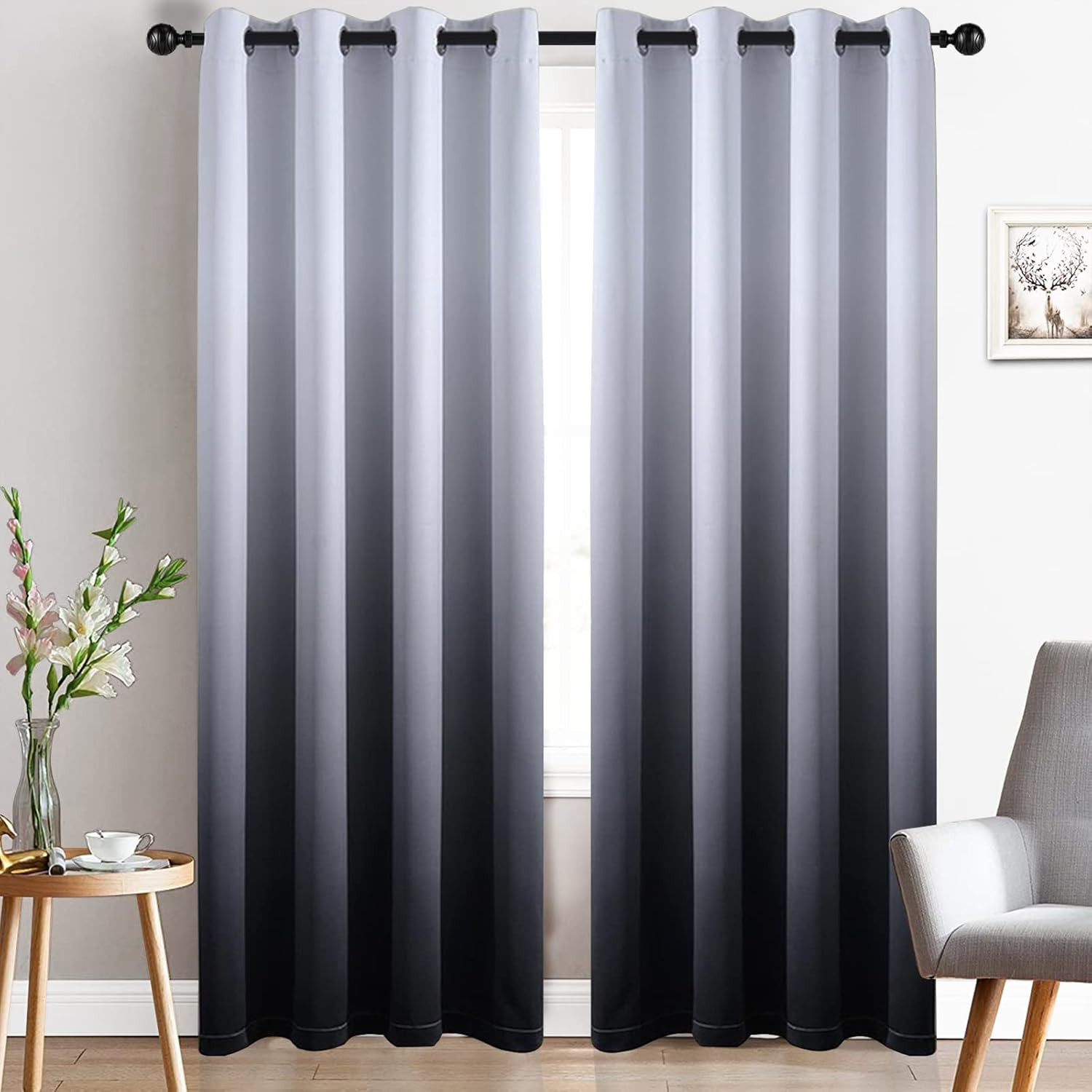 84 Inch Ombre Curtains Greyish White to Black for Bedroom | Light Blocking Therm